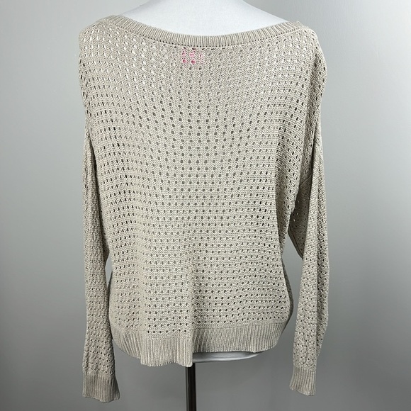 Pink Lily Open Knit Beige Sweater Sz M Coastal Boho  Festival Neutral Beachy - Picture 4 of 13